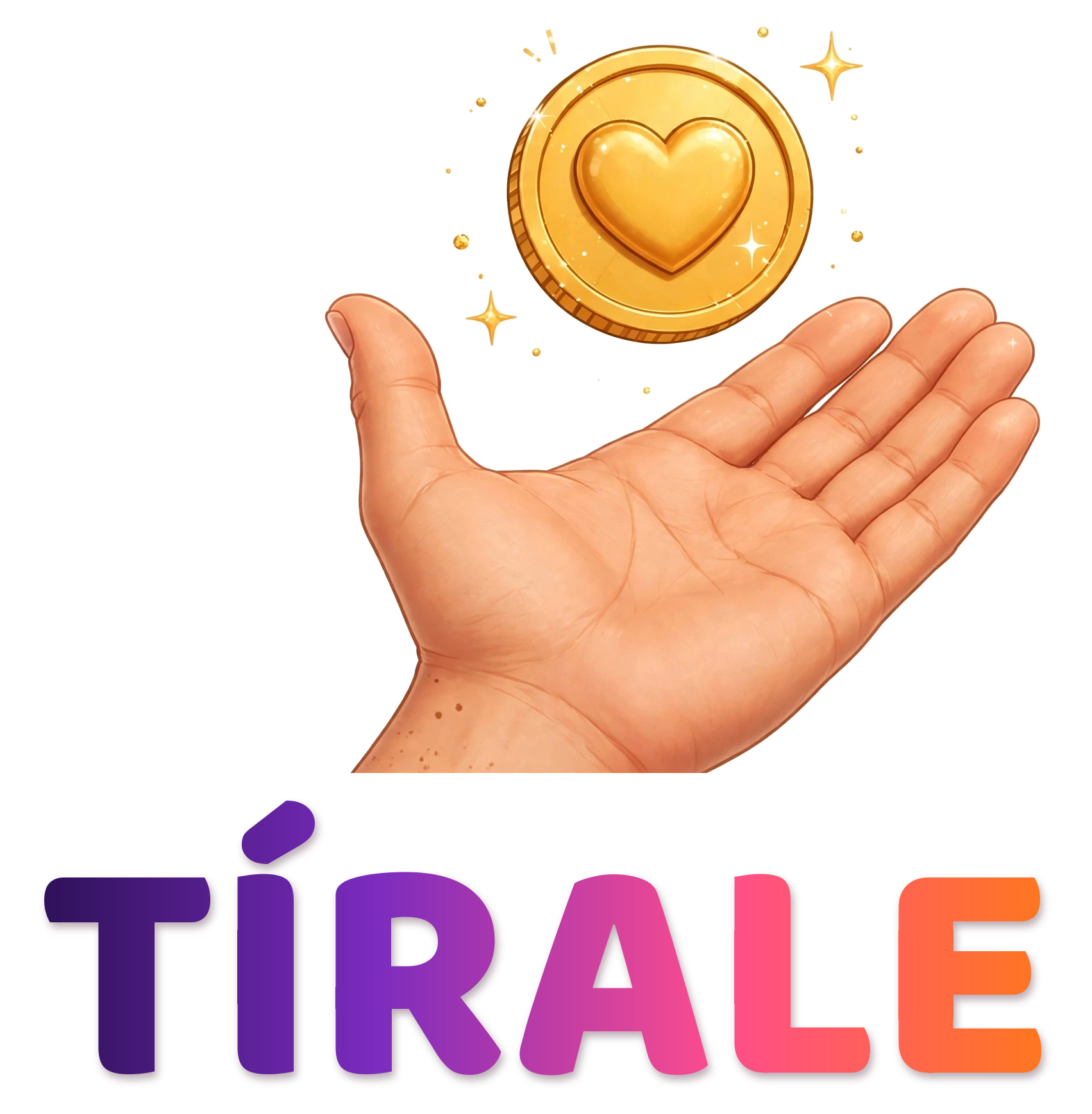 Logo de TÍRALE: una mano echando una moneda dorada con un corazón y el nombre TÍRALE debajo